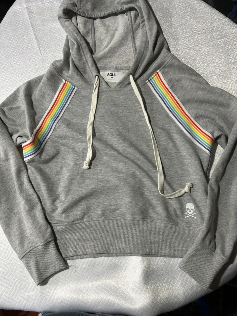soulcycle Grey Hoodie with Rainbow Stripe Accents - Picture 1 of 4